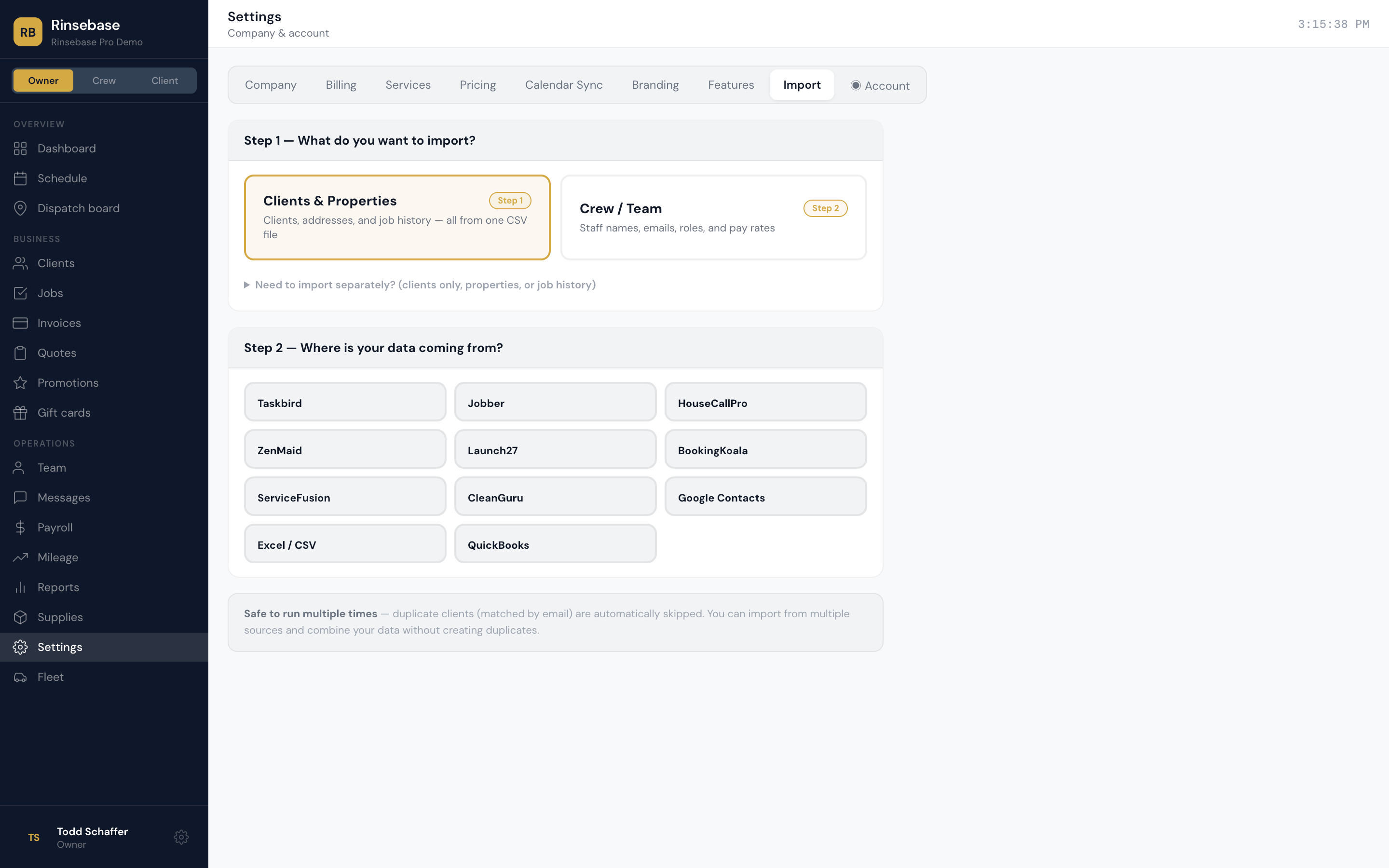 Rinsebase Import